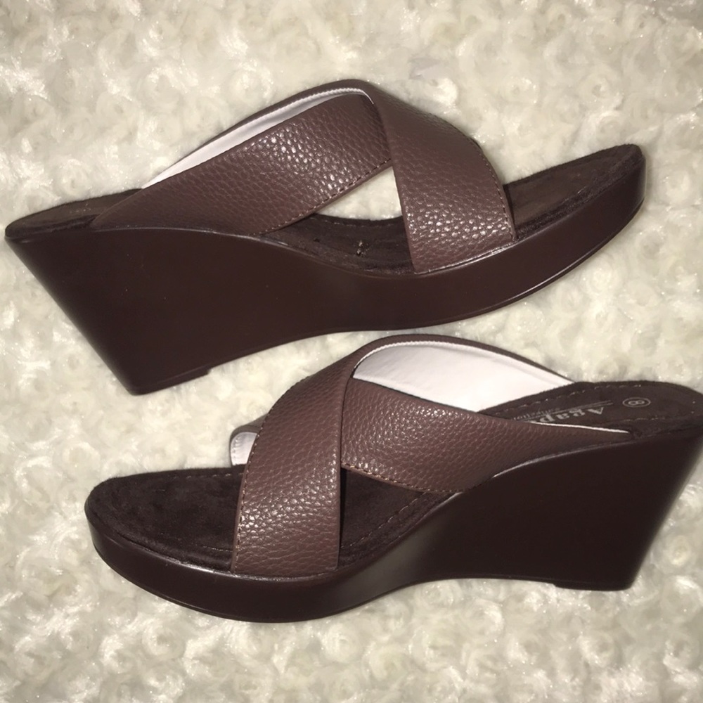 Agape Pamela Chocolate Brown Wedge Sandal Size 8